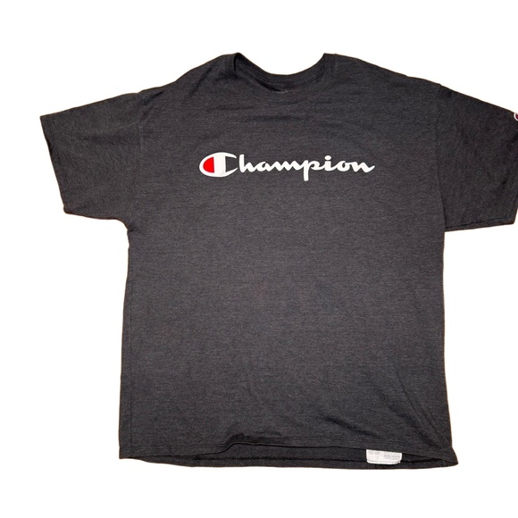 Champion T Shirt Mens XL Dark Grey Heather Crewneck Logo Graphic Sporty Casual - Picture 1 of 5
